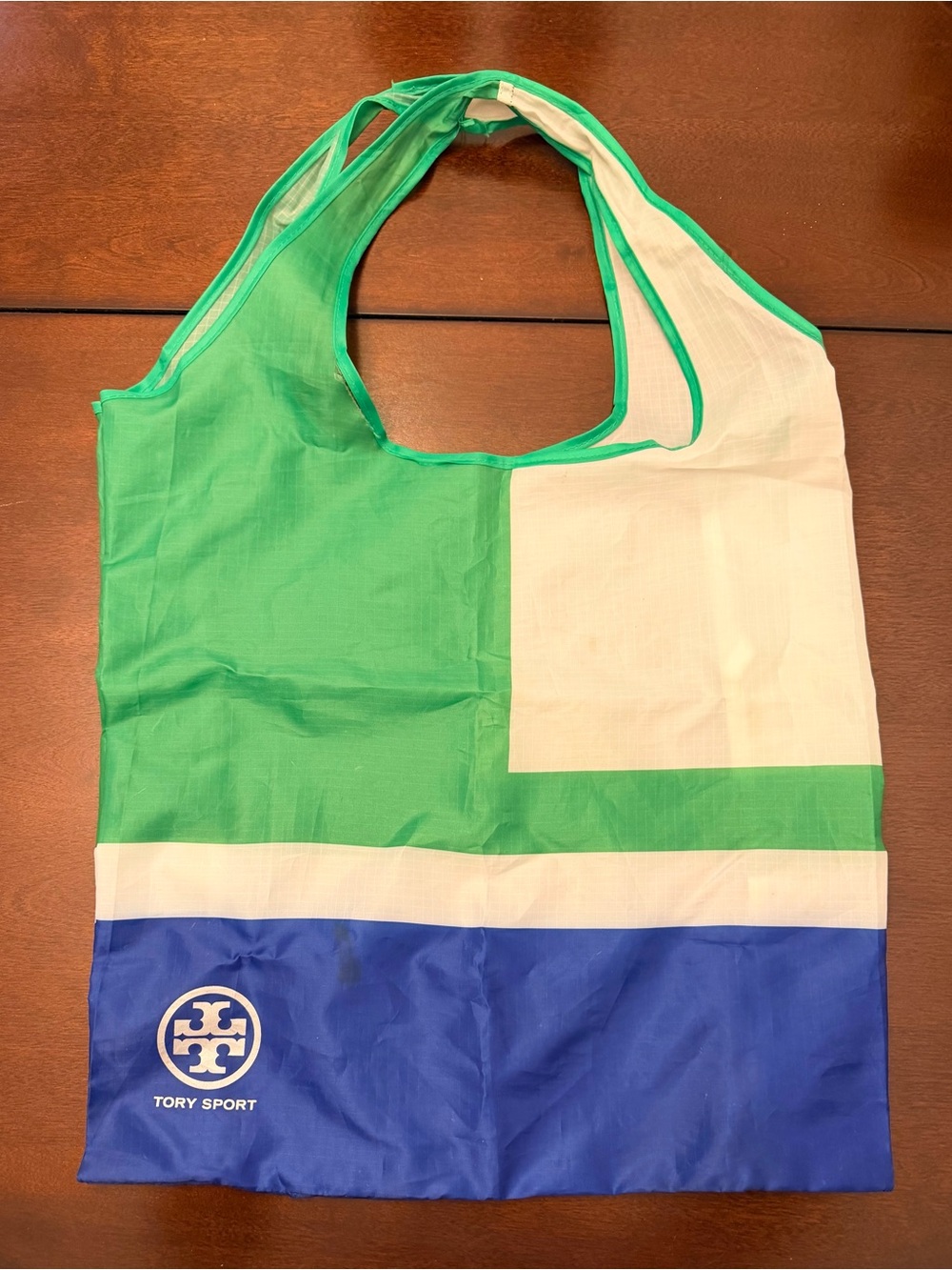FREE with purchase - Tory Sport Green, White & Blue Colorblock Foldable Tote